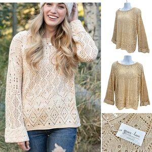 Frost & Grace Frost Creek Open Knit Crochet Sweater Sz. L NWT